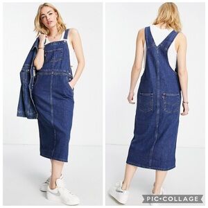 Levi’s Premium Heritage Denim Overall Midi Dress Pinafore Workwear Size S